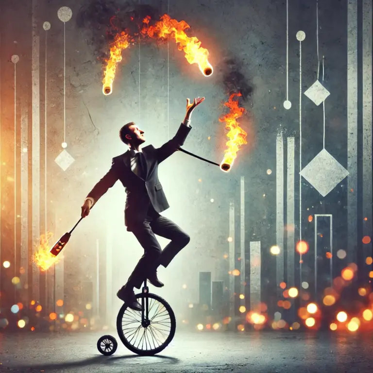 Juggling torches on a unicycle